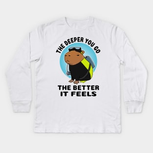 The deeper you go the better it feels Capybara Scuba Diver Kids Long Sleeve T-Shirt